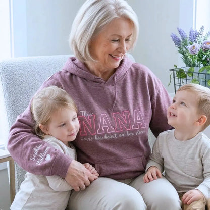 Custom Embroidered This Nana Wears Her Heart on Her Sleeve Sweatshirt | Mother&