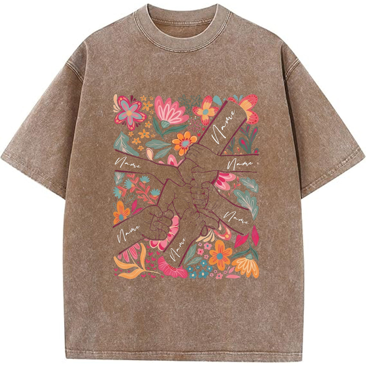 Custom Mom Kids Washed T-shirt – Pinky Promise Floral Design | Personalized Family Love Tee for Mom