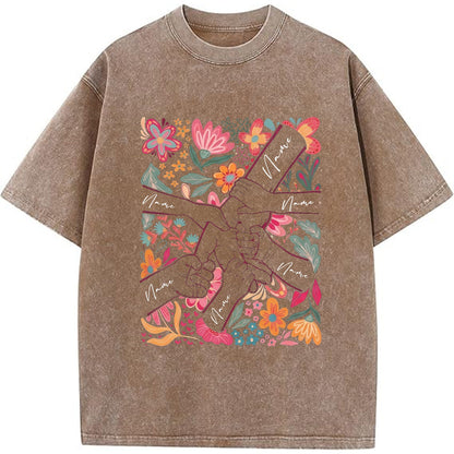 Custom Mom Kids Washed T-shirt – Pinky Promise Floral Design | Personalized Family Love Tee for Mom