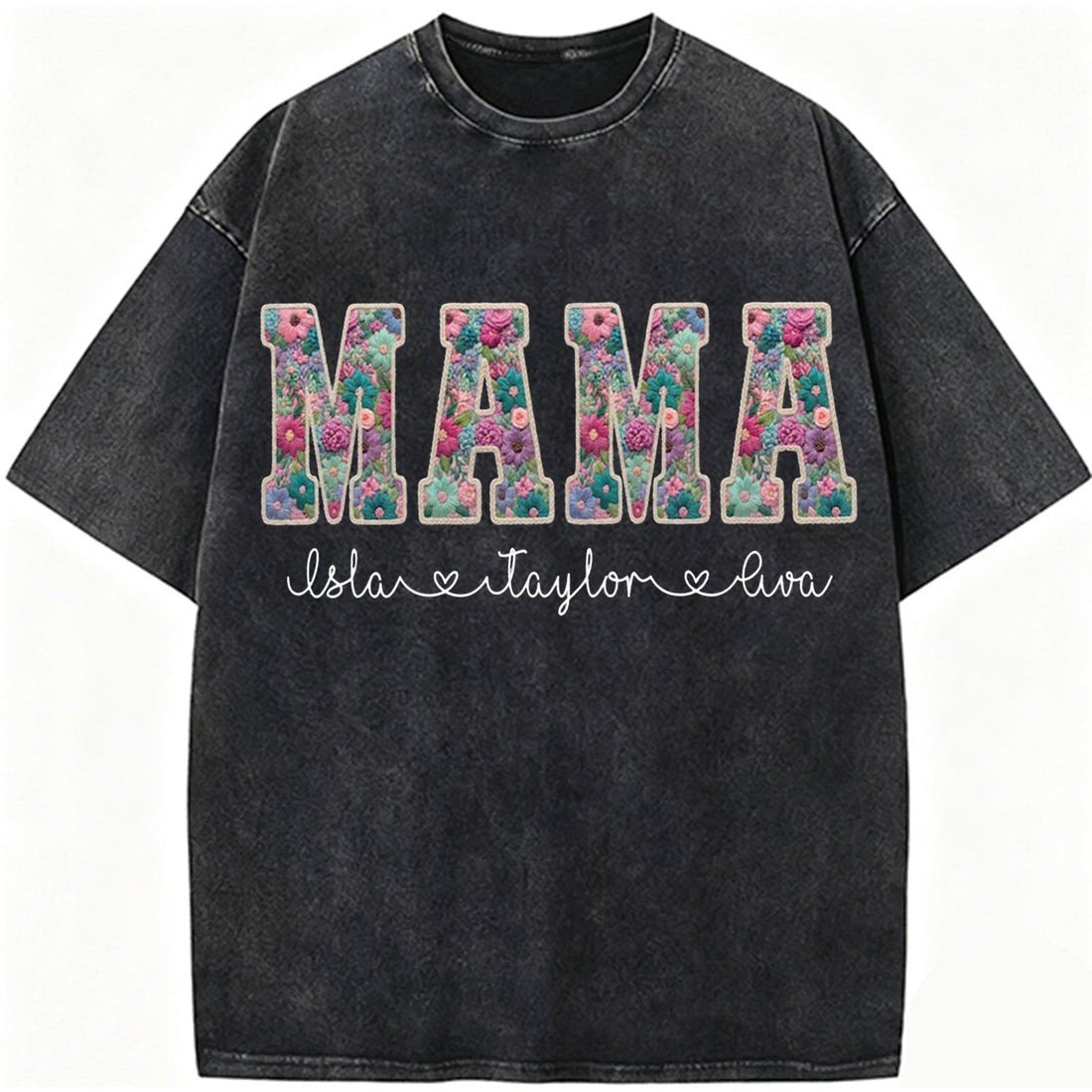Personalized Floral "MAMA"  Vintage Washed Sweatshirt – Custom Kids Names Gift for Mom