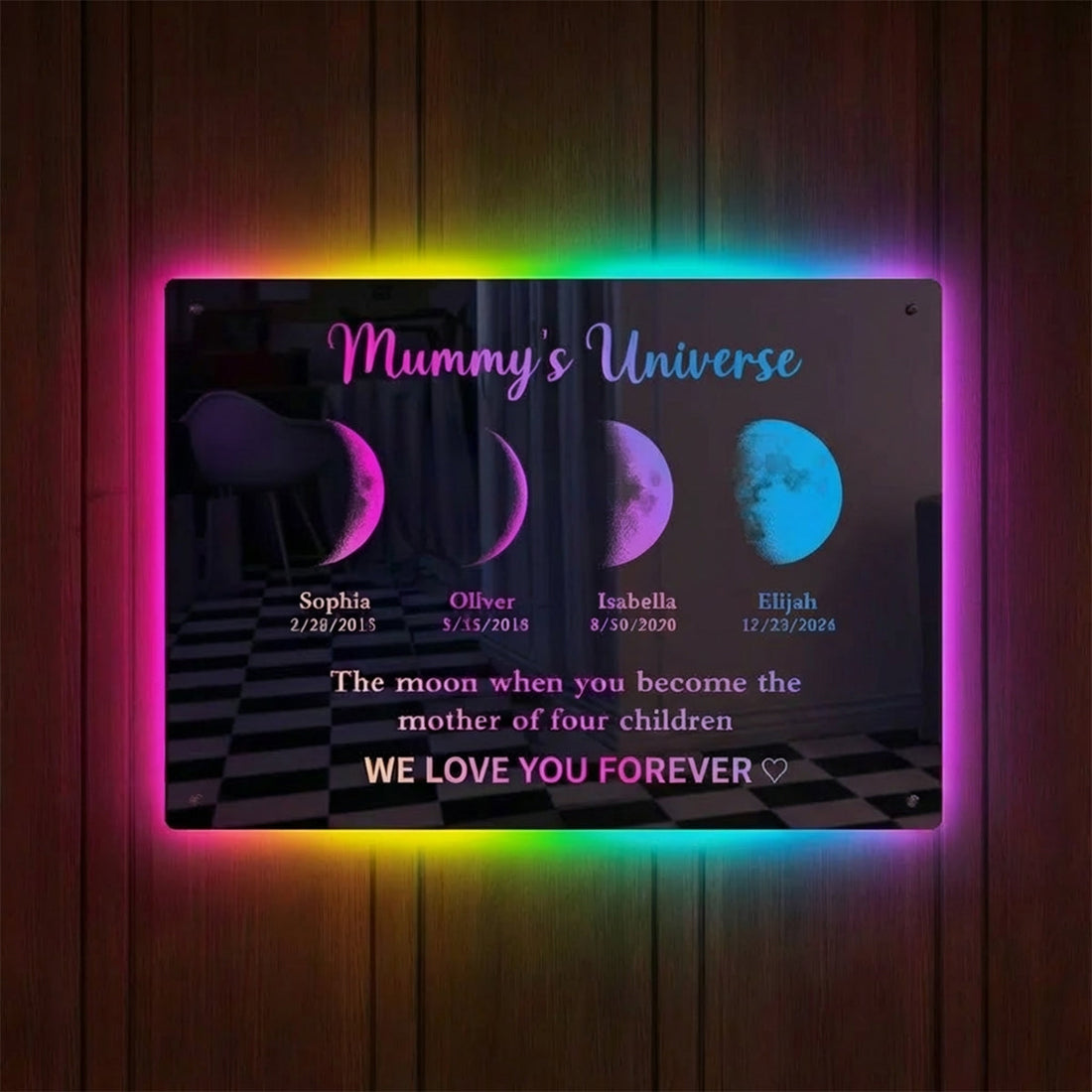 Custom Led Mirror Light Frame With Text And Date-Mum&