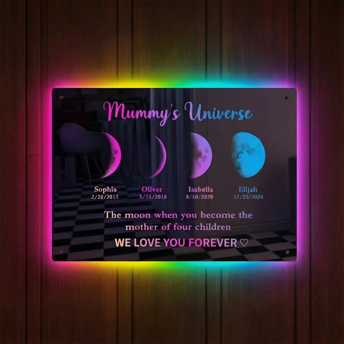 Custom Led Mirror Light Frame With Text And Date-Mum&