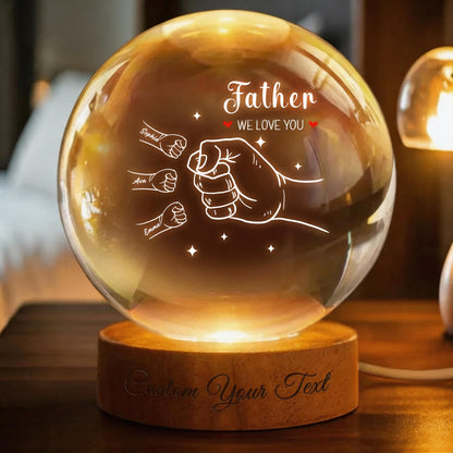 Dad &amp; Me Fist Bump Crystal Ball Lamp - Personalized LED Night Light for Dad, Daddy, Papa, Father