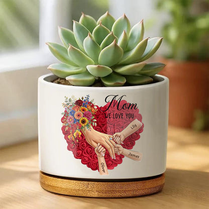 Personalized Large Plant Pot-Personalized Mom Holding Hands|Best Mother&