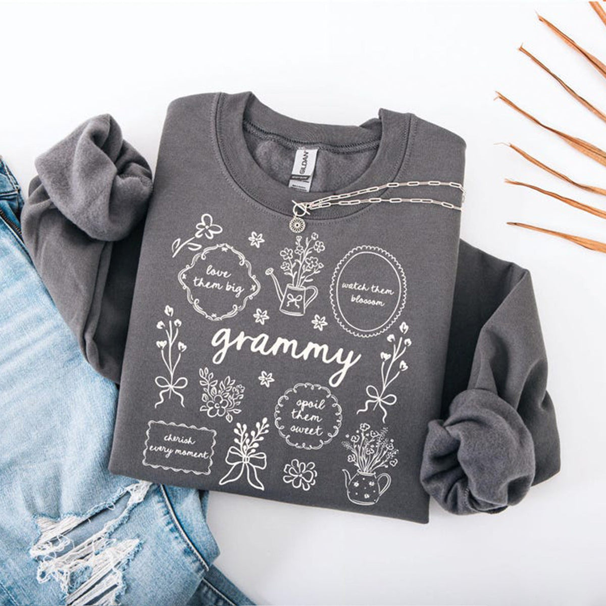 Custom Floral Grandma Heat Transfer Print Sweatshirt | Mother&