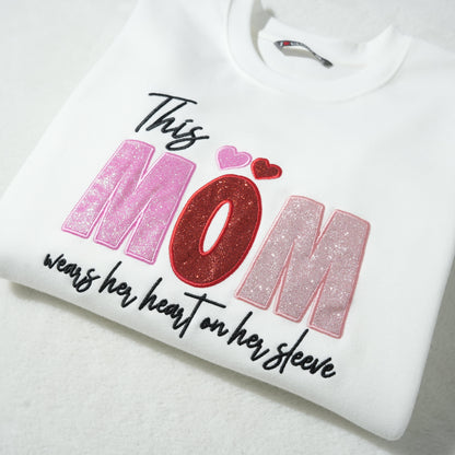 Custom Mama/Mom "Wear Heart on Her Sleeve" Sequin Sweatshirt with Kids&