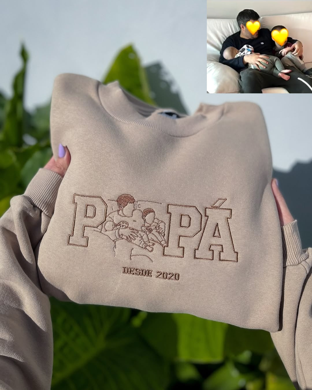 Custom Papa, Papi Portrait Sweatshirt, Personalised Embroidered Gift from Photo