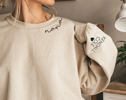 Custom Embroidered Mom Sweatshirt with name on Sleeve | Mother's Day Gift