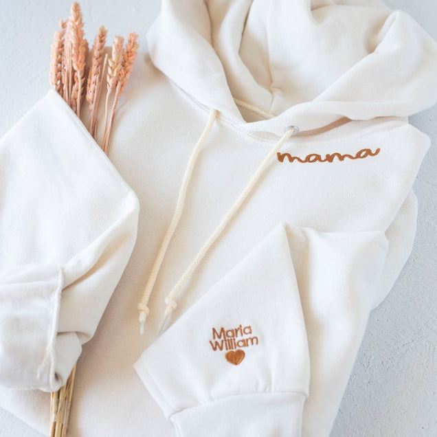 Custom Collared Mama Hoodie Personalized Embroidered Mom Hoodie with Kids Name Gift for Mother&