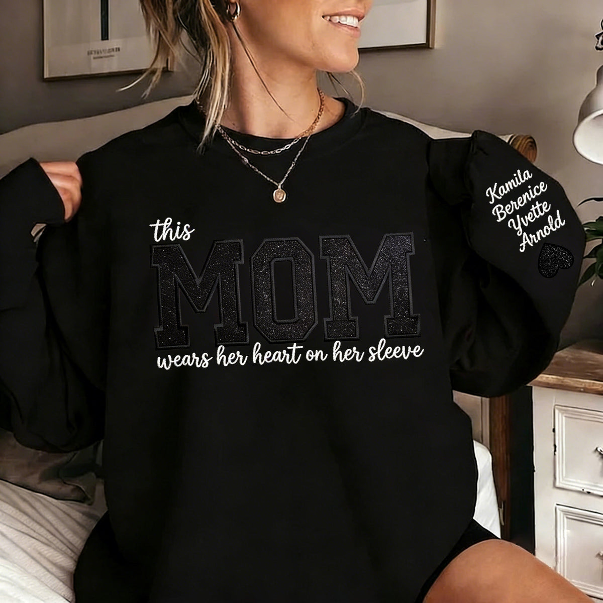 Custom Mama Sequin Embroidered Sweatshirt with Kids&