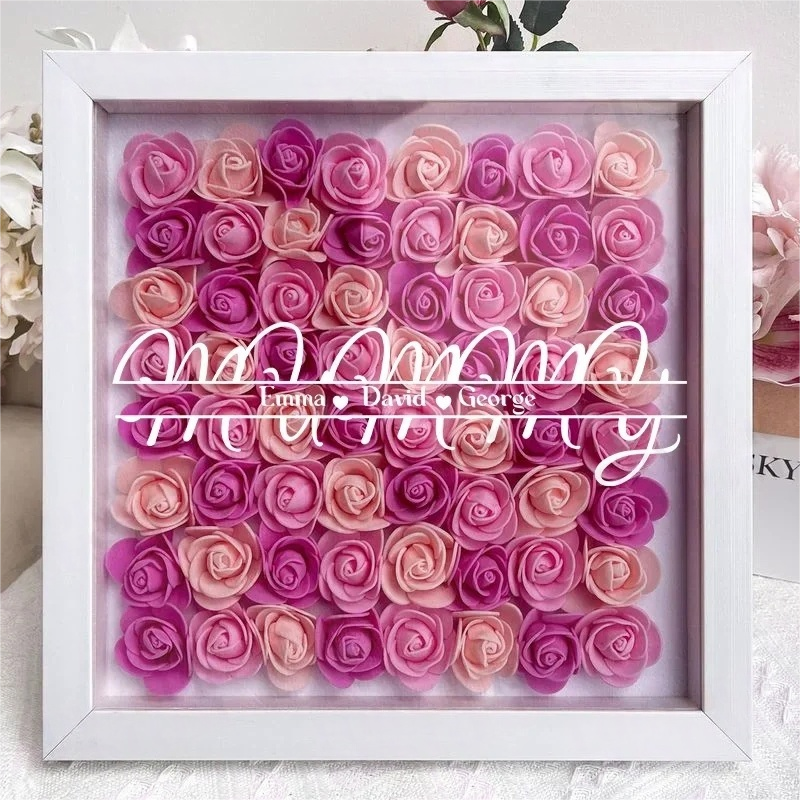 Personalized Flower Shadow Box With Kid's Name For MUMMY- Mother's Day Gift