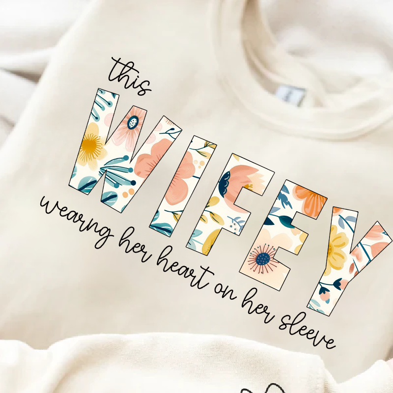 Personalized Wifey Wear Heart On Sleeve Mama Sweatshirt with Kid Names on Sleeves-Mother&