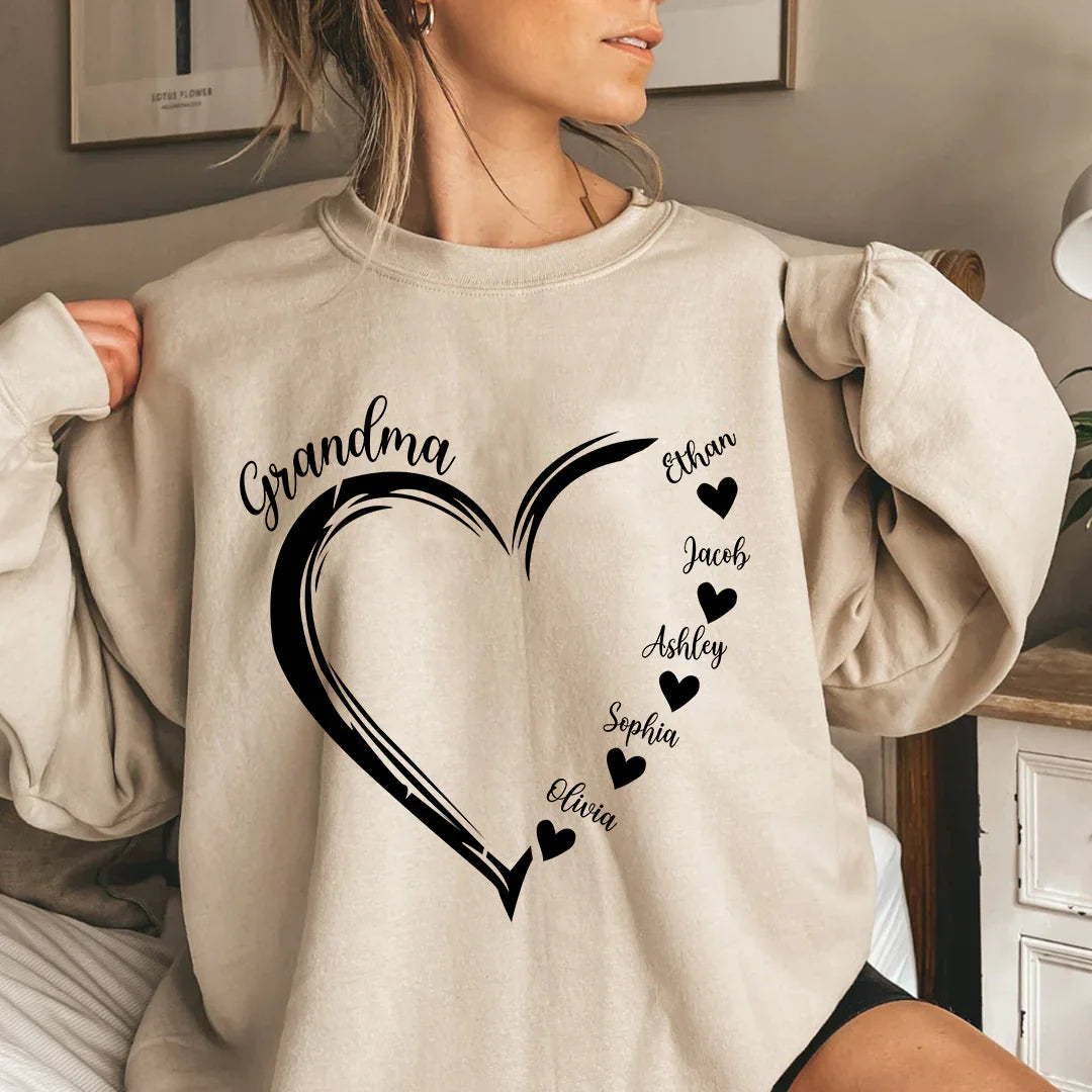 Custom Mama, Grandma Heart Sweatshirt with Kidnames | Mother&