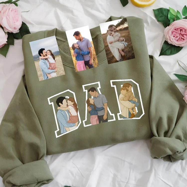 Custom Photo Portrait Embroidery Sweatshirt T-shirt Father&