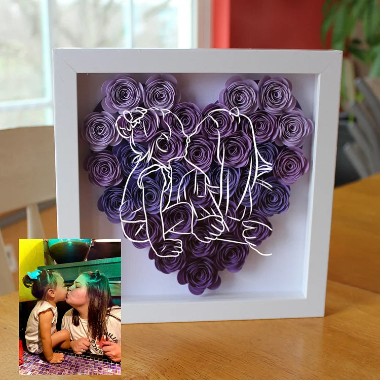 Custom Personalized Heart Line Art Flower Shadow Box | Mother&