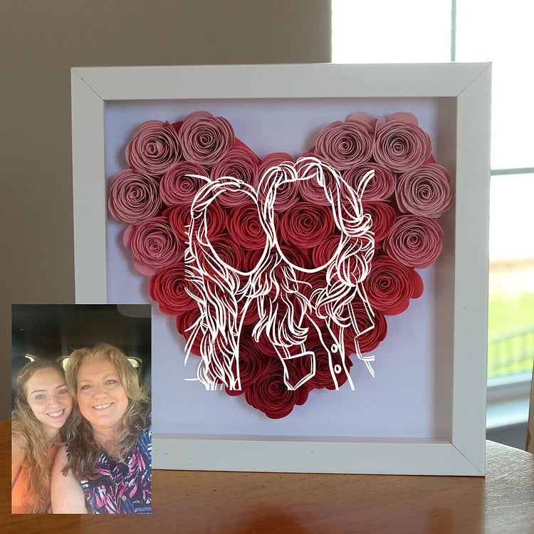 Custom Personalized Heart Line Art Flower Shadow Box | Mother&