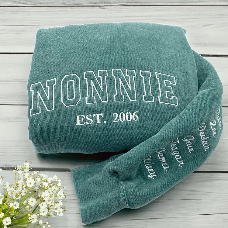 Custom Mama Embroidered Sweatshirt With Kids Names Sleeve | Mother&