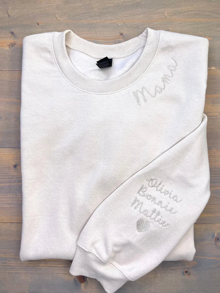 Custom Embroidered Mom Sweatshirt with name on Sleeve | Mother&