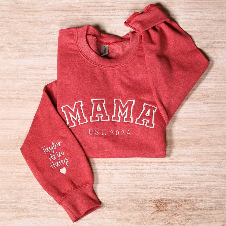 Custom Mama Embroidered Sweatshirt With Kids Names Sleeve | Mother&