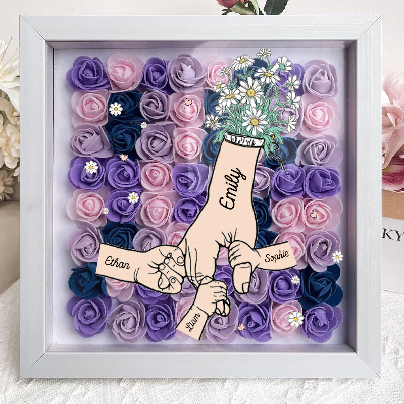 Mum Hand Holding - Personalized Flower Shadow Box- Mother&