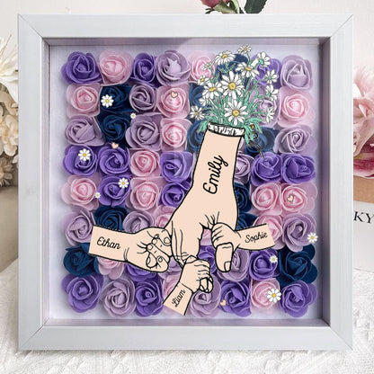 Mum Hand Holding - Personalized Flower Shadow Box- Mother's Day Gift