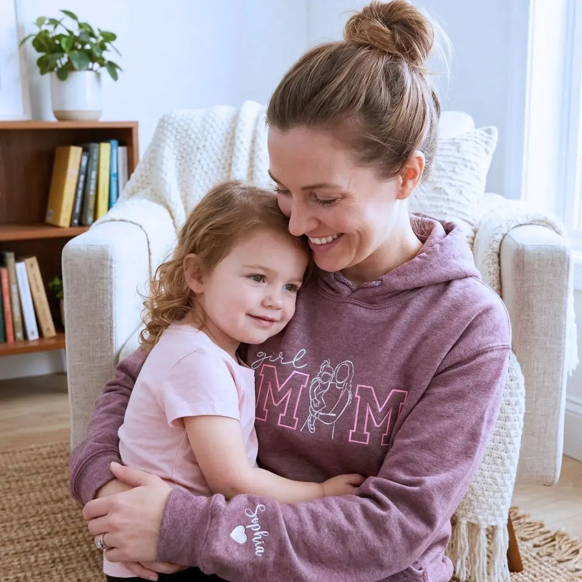 Custom Girl Mom with Embroidered Portrait from Photo and Kids Name Sweatshirt | Mother&
