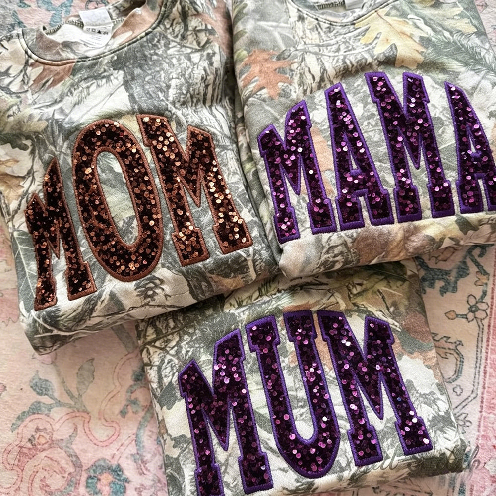 Custom Sequin MAMA Camo Sweatshirt Embroidered Sequin T-Shirt Hoodie | Mother&