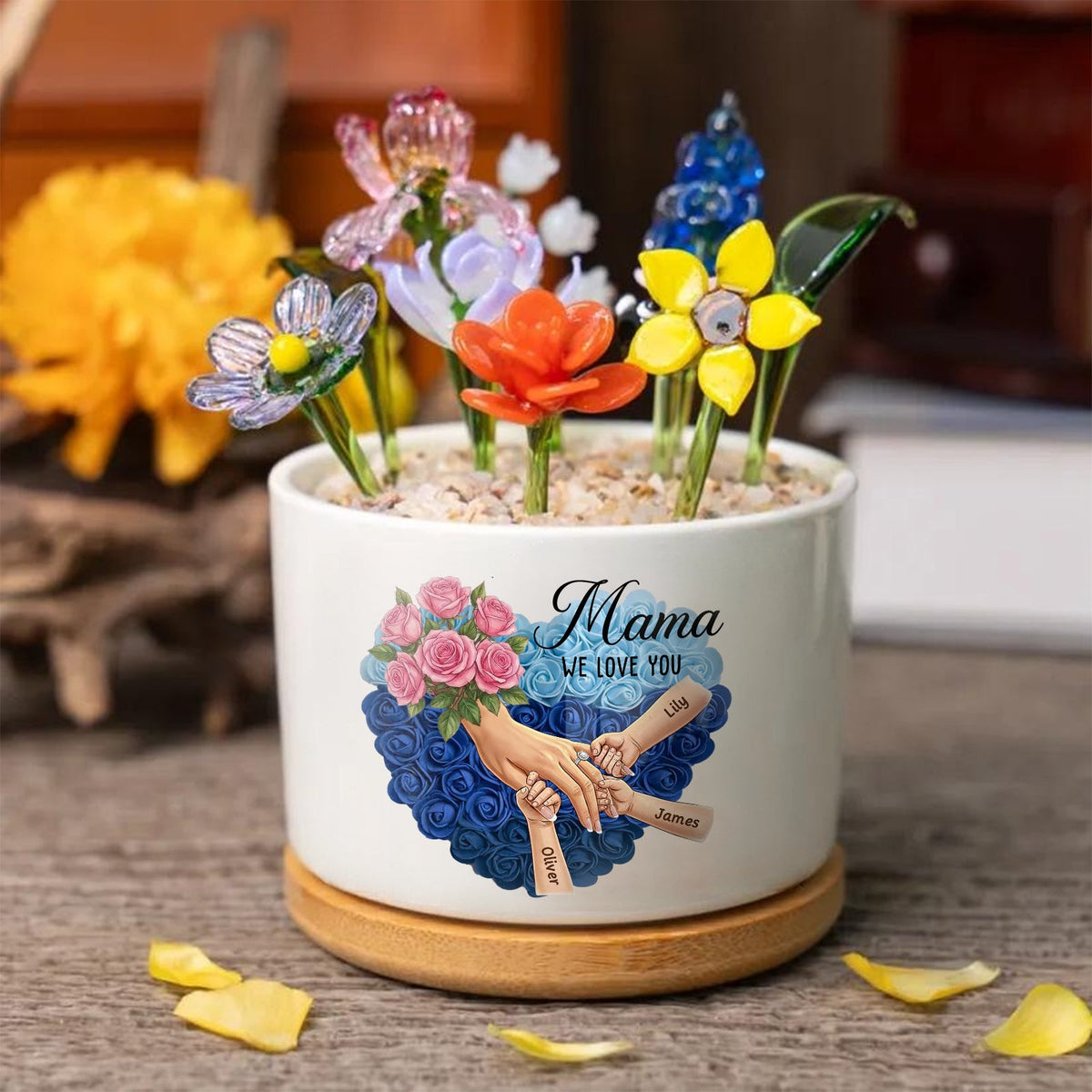 Personalized Large Pink Roses Plant Pot-Personalized Mom Holding Hands|Best Mother&