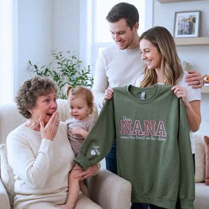 Custom Embroidered This Nana Wears Her Heart on Her Sleeve Sweatshirt | Mother&
