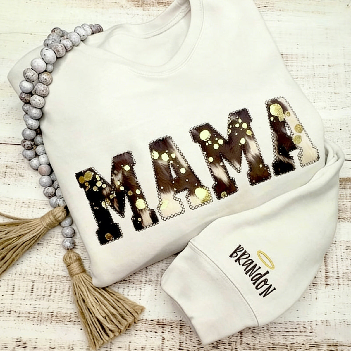 Custom Embroidered Cow Print MAMA Sweatshirt |  Mother’s Day Gift