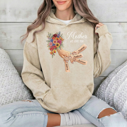 Custom Mommy Holding Hands Vintage Washed Sweatshirt | Mother's Day Gift