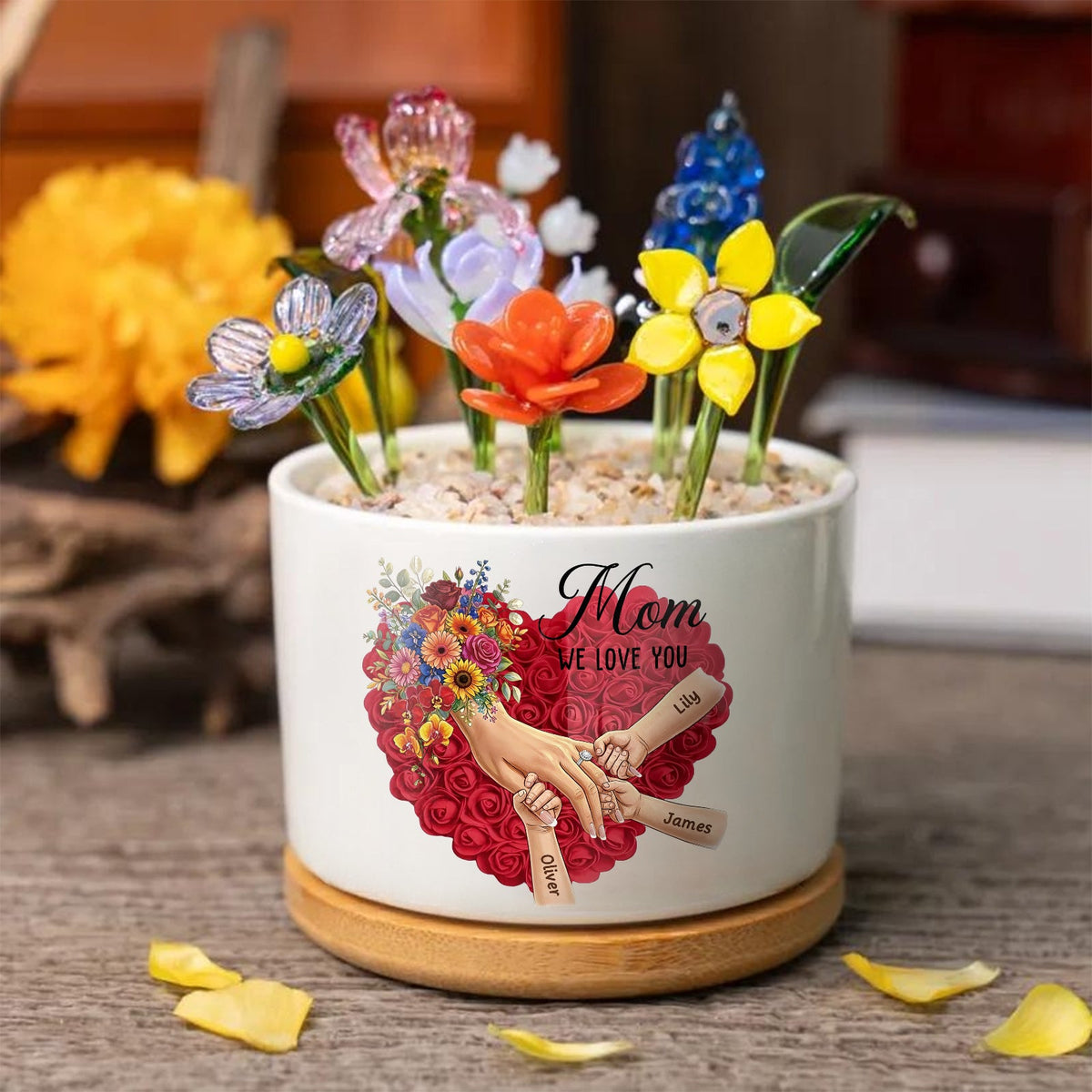 Personalized Large Plant Pot-Personalized Mom Holding Hands|Best Mother&