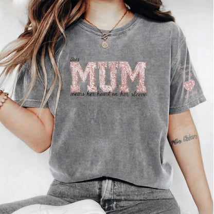 Custom Mama Sequin Embroidered Washed Sweatshirt &amp; T-shirt &amp; Hoodie with Kids&