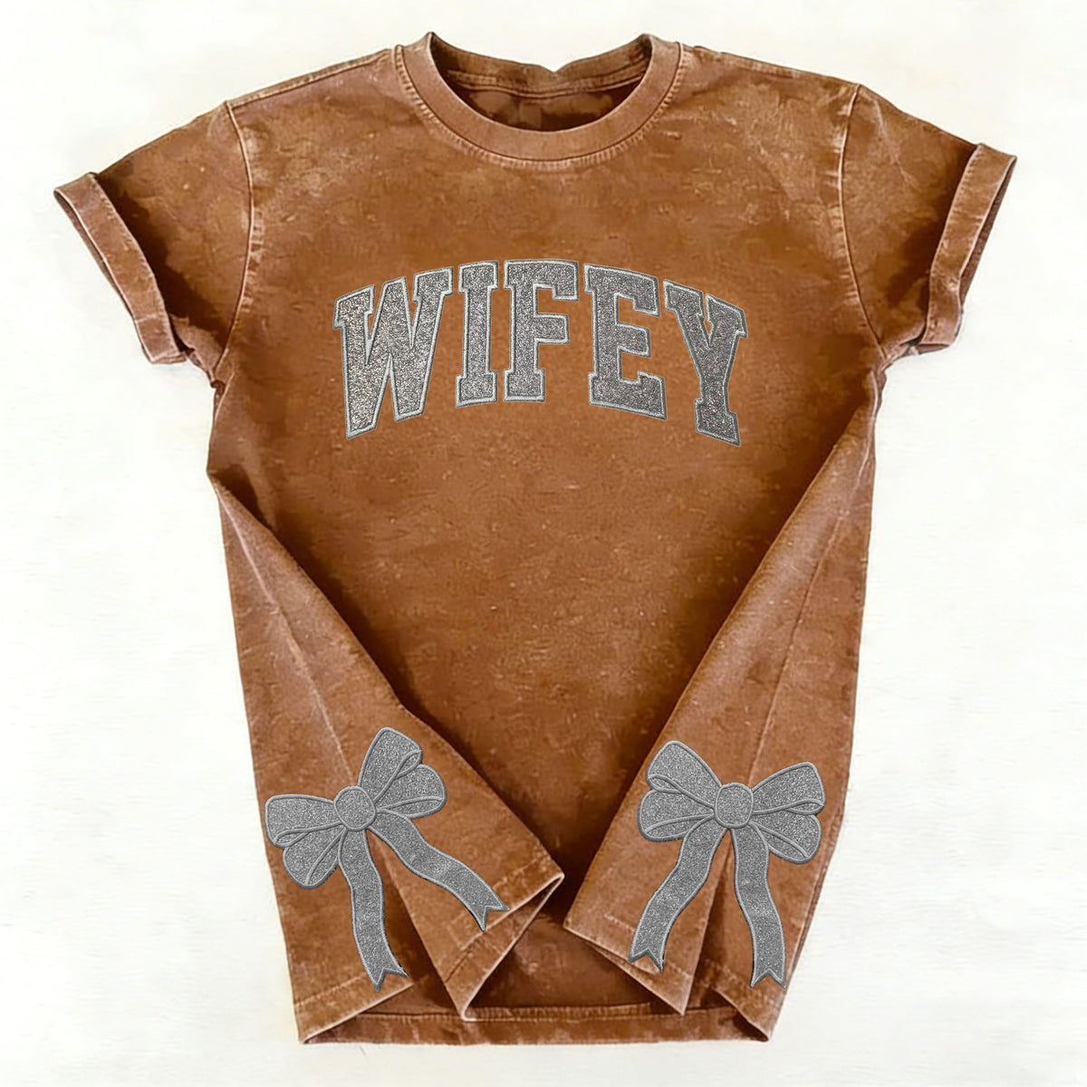 Custom Trendy and Cute Mama Embroidered Glitter Side Bow Washed Sweatshirt | Mother&