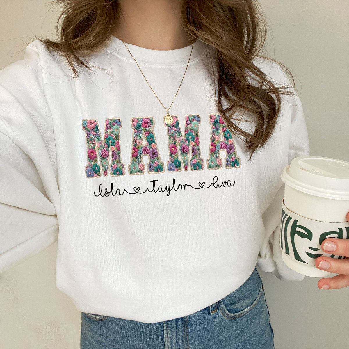 Personalized Floral "MAMA"  Sweatshirt – Custom Kids Names Gift for Mom