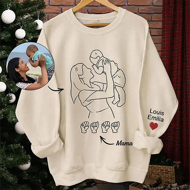 Custom Photo Outline Embroidered Sweatshirt with Sign Language | Mother&