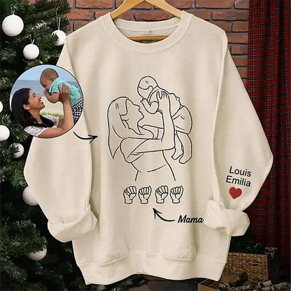 Custom Photo Outline Embroidered Sweatshirt with Sign Language | Mother&