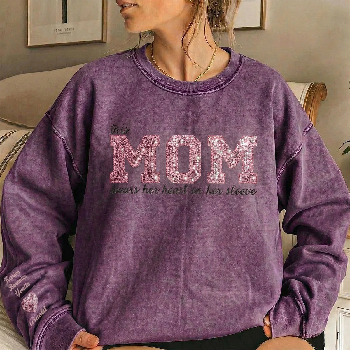 Custom Mama Sequin Embroidered Washed Sweatshirt &amp; T-shirt &amp; Hoodie with Kids&