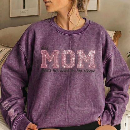Custom Mama Sequin Embroidered Washed Sweatshirt &amp; T-shirt &amp; Hoodie with Kids&