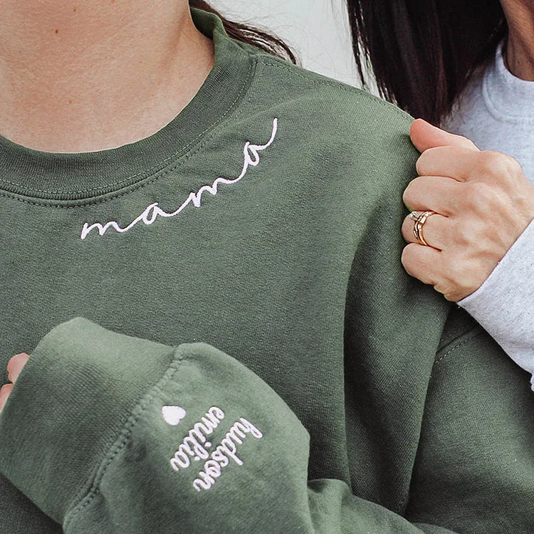 Custom Embroidered Mom Sweatshirt with name on Sleeve | Mother&