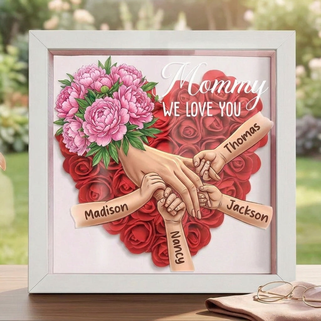 "Peony"-Personalized Mom Holding Hands  Shadow Box-Mother&