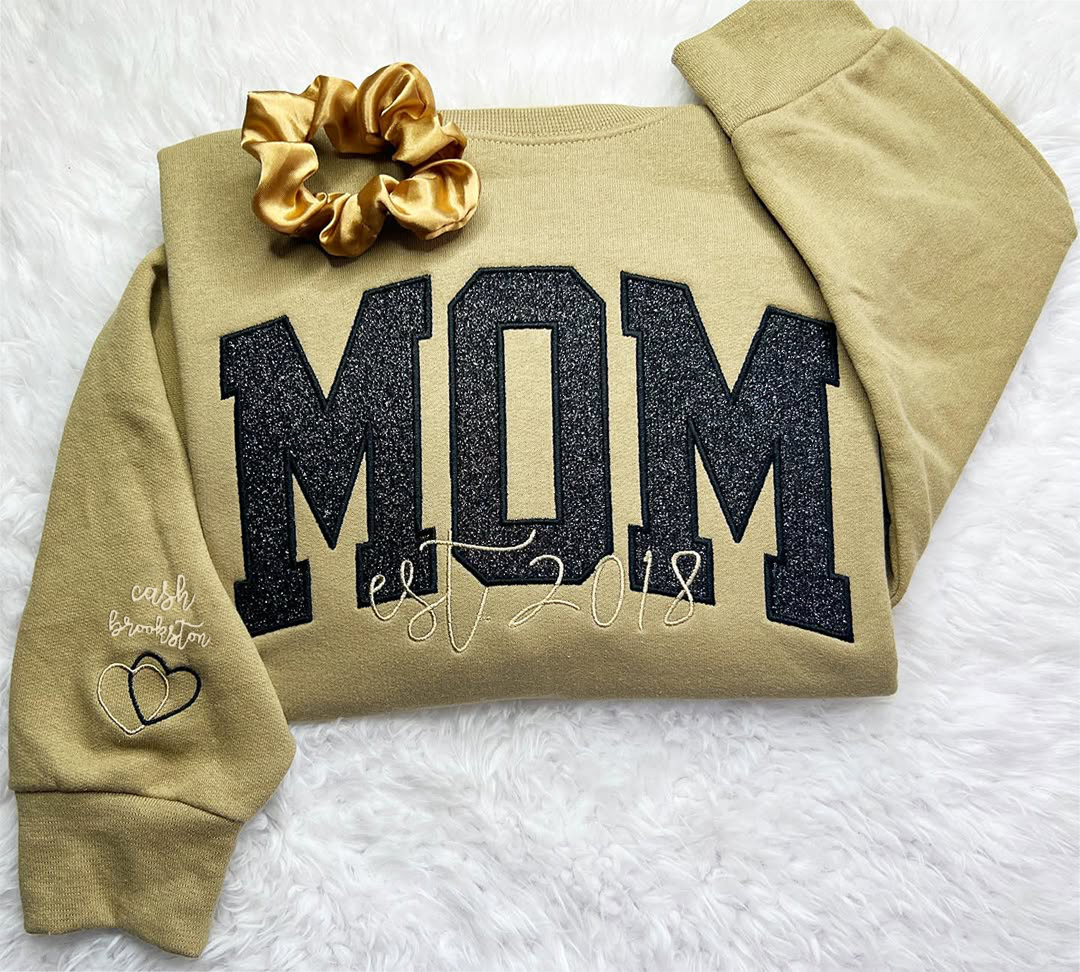 Custom Mom &amp;Mama Glitter Applique Embroidered T-shirt &amp;Sweatshirt