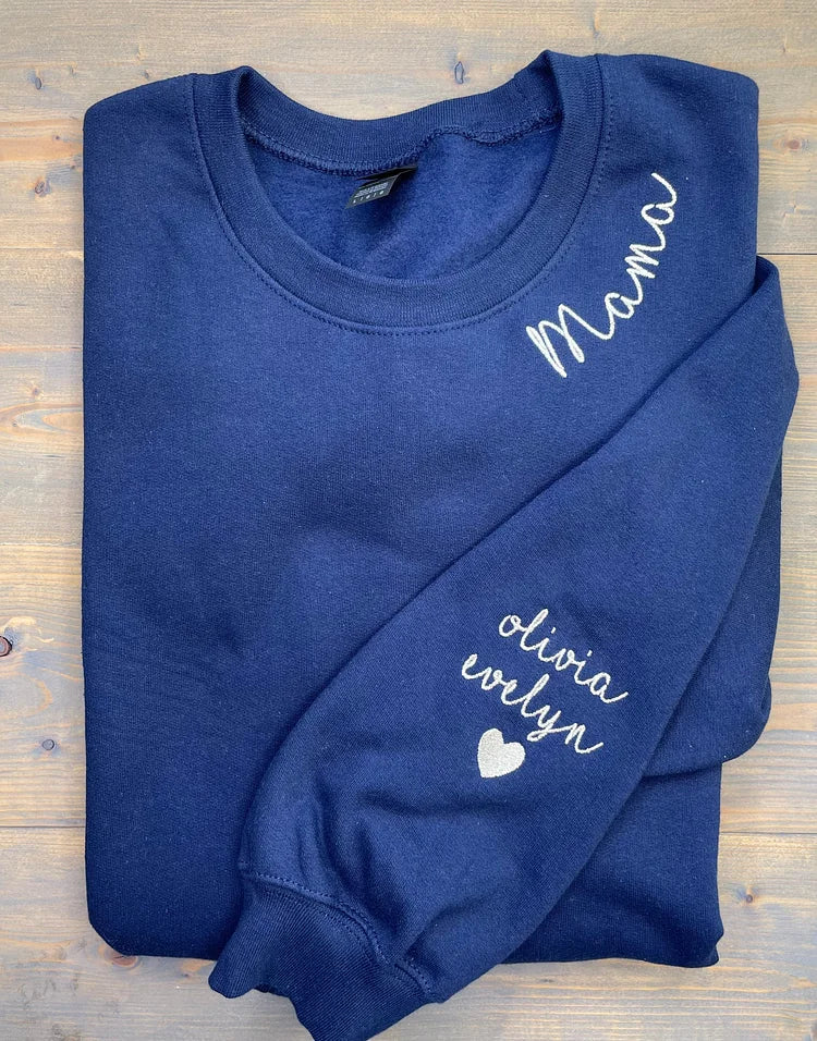 Custom Embroidered Mom Sweatshirt with name on Sleeve | Mother&