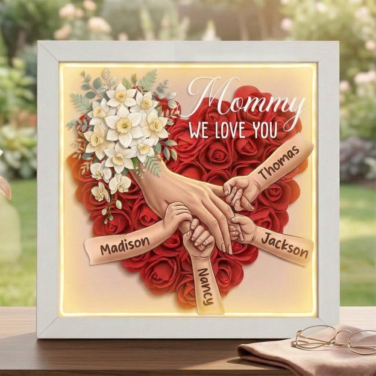 "Daffodil"-Personalized Mom Holding Hands  Shadow Box-Mother&