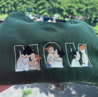 Custom Photo Portrait Embroidery Sweatshirt/Hoodie, Gift For Dad/Mom/Family