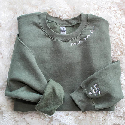 Custom Embroidered Mom Sweatshirt with name on Sleeve | Mother's Day Gift