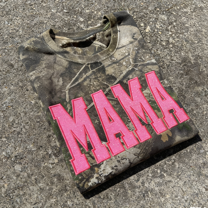 Personalized Camo Glitter Text Mama Shirt Custom Name Hunting Gift for Mom Mothers Day Apparel