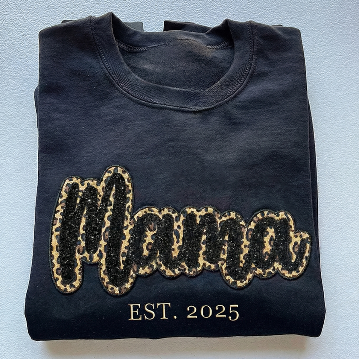 Custom Leopard Glitter MAMA Sweater Hoodie with Embroidery Gift for Mom