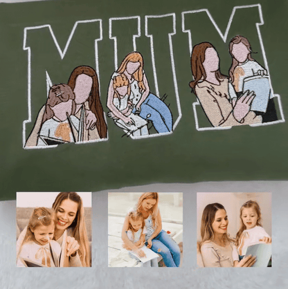 Custom Photo Portrait Embroidery Sweatshirt, Gift For Dad/Mum/Family