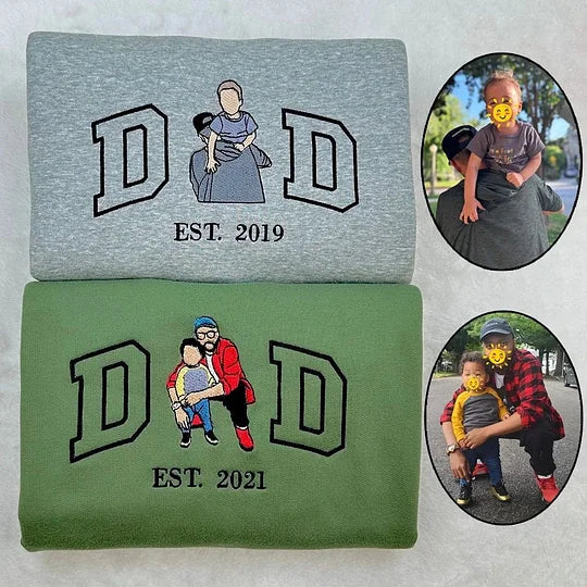 Custom Portrait from Photo Sweatshirt Embroidered Dad,Papa Sweatshirt